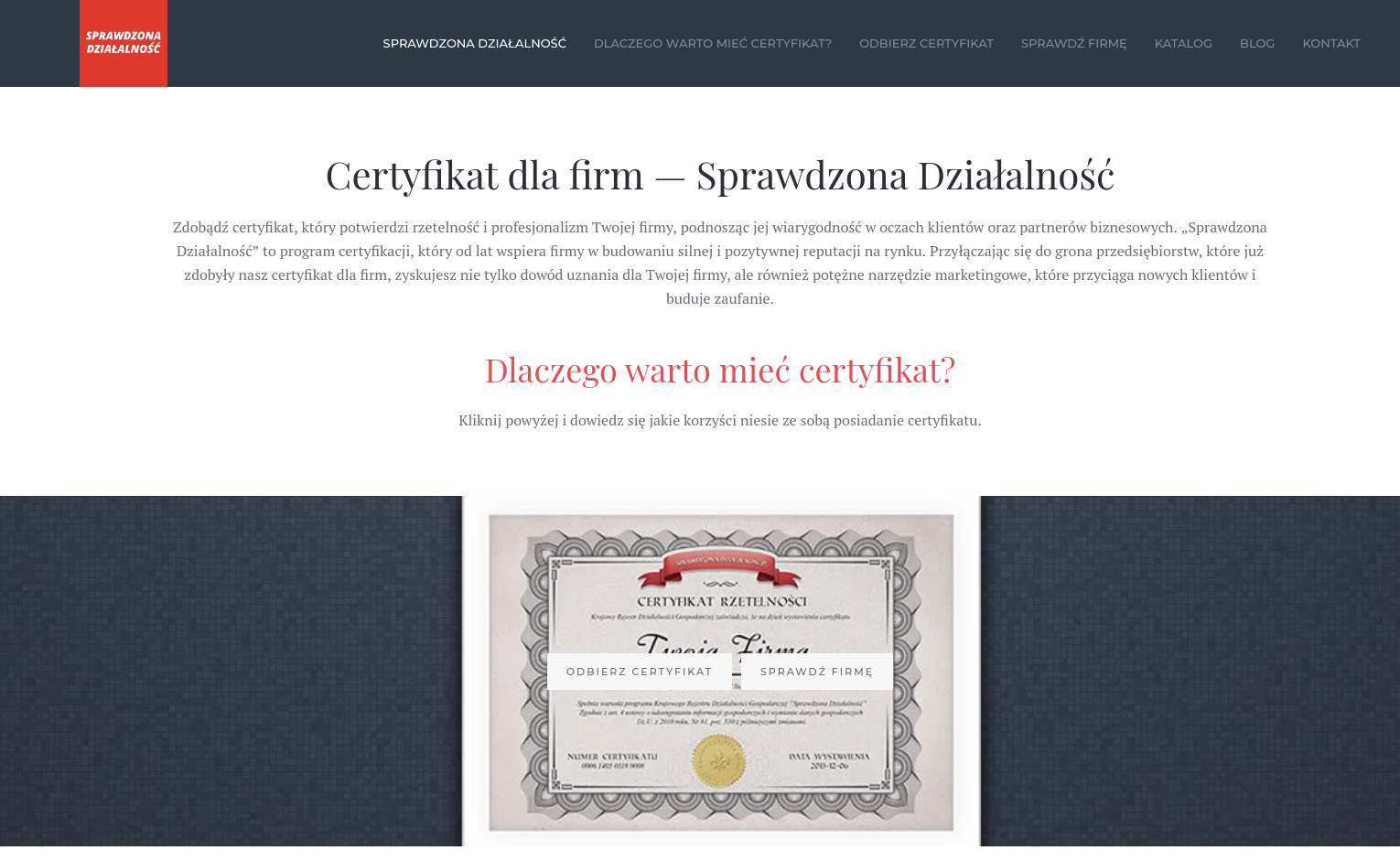 Program certyfikacji firm Sprawdzona Działalność.
